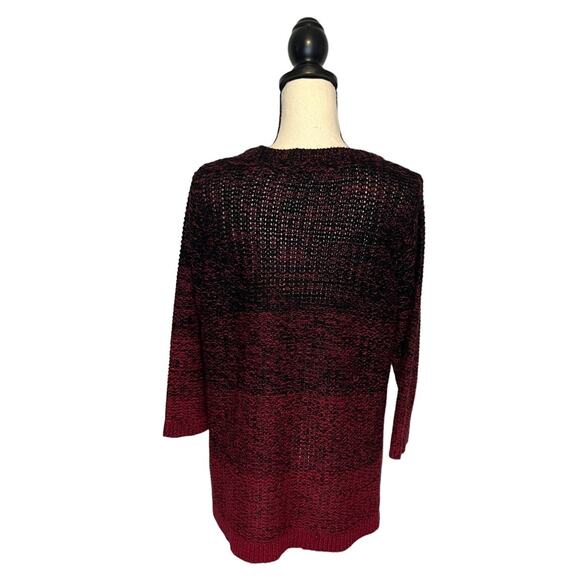 Jason Maxwell Ombre Sweater Womens Plus Size 1X Black & Red Cable Knit Crew Neck - Picture 4 of 7